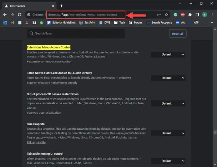 Disable, Manage Google Chrome Extensions On Specific Sites 2 打开浏览器标志的设置