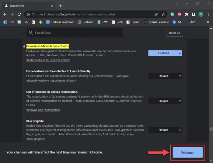 Disable, Manage Google Chrome Extensions On Specific Sites 4 重新启动Chrome 1