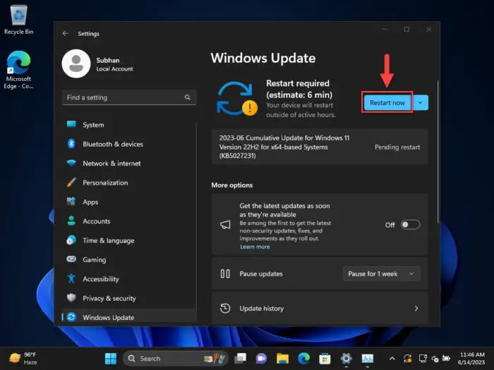 Windows 11 KB5028185 Cumulative Update Released With 30 New Features 8 重启电脑1