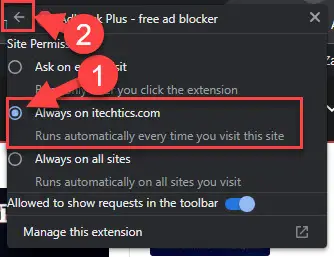 Disable, Manage Google Chrome Extensions On Specific Sites 8 选择总是在和按后退按钮