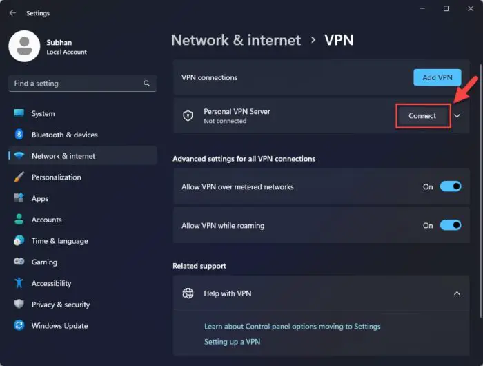 连接到一个VPN
