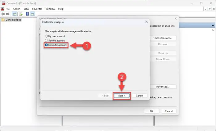 为计算机帐户管理证书